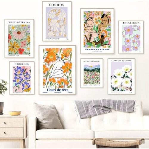 Wildflowers Japanese Anemone Woman Garden Wall Art Canvas Painting Nordic Posters And Prints Wall Pictures For Living Room Decor