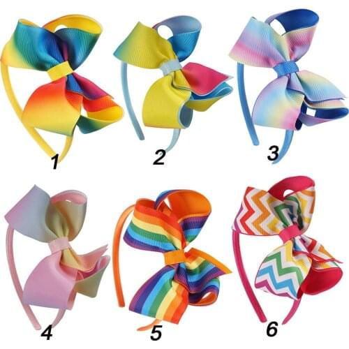 12 Pieces/lot Rainbow Bows Hairbands For Kids Girls Cute Printed Ribbon Hair Bows Headbands With Satin Covered Hair Accessories