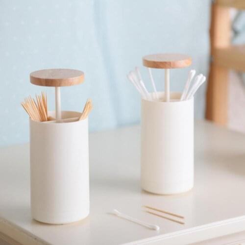 Simple Nordic Style Creative Automatic Wooden Plastic Toothpick Holders Toothpick Stand Toothpick Cotton Swab Holder Storage Box