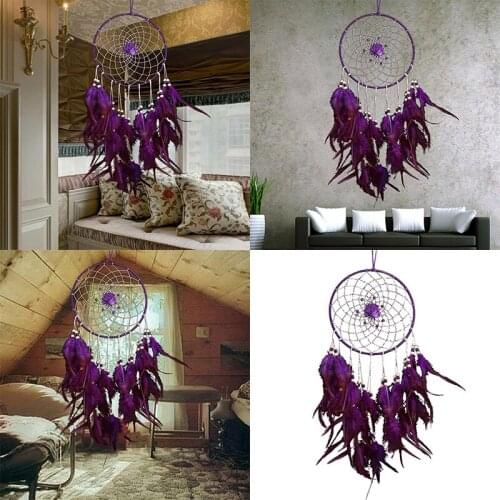 Purple Rose Handmade Dream Catcher Hanging Decoration Ornament with Feather