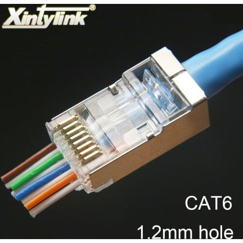 Xintylink rj45 connector cat6 cat 6 plug 8p8c stp rg rj 45 lan shielded SFTP FTP network ethernet cable jack modular 1.2mm hole