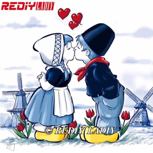 REDIY LADIY DIY Diamond Painting Holland Windmill Kiss Resin Needlework Home Decor Full Rhinestone Mosaic 5D Diamond Embroidery