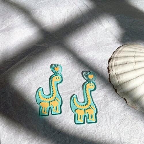 ZiccoWong New Creative Exaggerate Transparent Dinosaur Eardrop Earring For Girl Kids Acrylic Cartoon Cute Animal Dangle Earring
