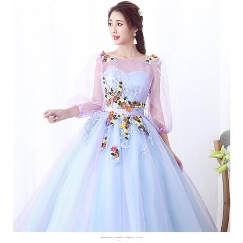 100%real luxury lantern sleeve flower beading vintage ball gown royal Medieval Renaissance Victorian dress Belle ball