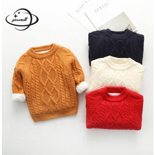 Yauamdb Kids Sweaters Winter Knitwear 2-13y Boys Girls Pullover Baby Cashmere Thick O Neck Children Add Wool Warm Clothes Ly45