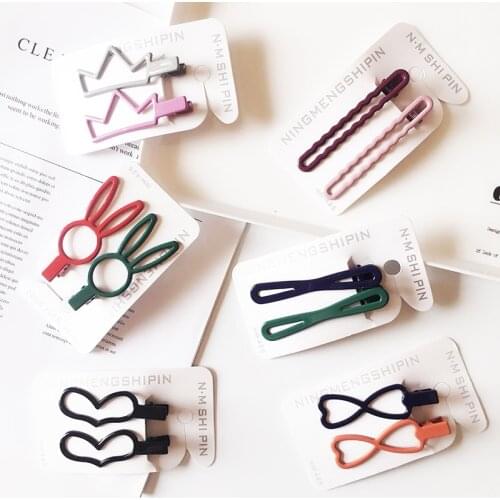 2PCS Korean version of the cute fashion wild metal matte duckbill clip fresh cartoon long ears rabbit hairpin headdress Headwear