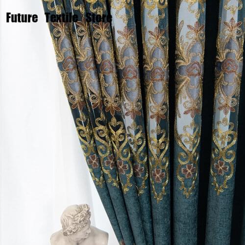 European Style Jacquard Hollow Shading Chenille Embroidery Curtins for Living Room Bedroom Luxury Home Decoration