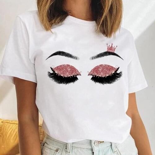 Women Eyelash Sleep Casual 90s Style Female Short Sleeve Cartoon Print Cute Ladies Tees Tshirt Clothes Tops Graphic T-Shirt