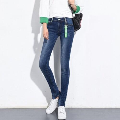 ACRMRAC Women jeans Spring and autumn Slim Solid color Mid-rise jeans elastic force Skinny Pencil pants Large size jeans Women