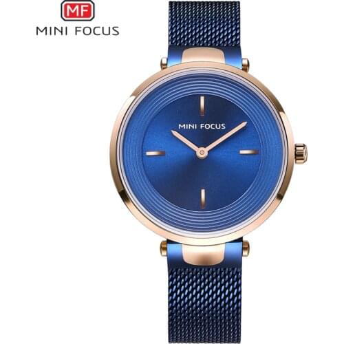 MINI FOCUS Blue Quartz Watches for Women Luxury Simple Wrist Watch for Lady Waterproof Relogios Mesh Metal Strap 0195L.04