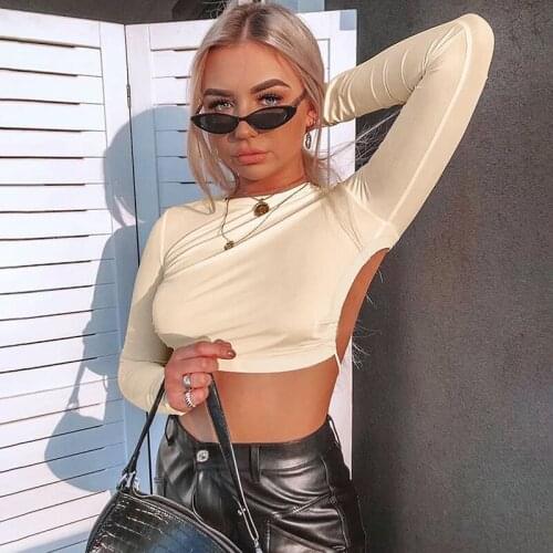 Summer New Street Hipster Slim Fit Round Neck Bare Back Sexy Top Women Round Neck Pure Color Tied Base Shirt
