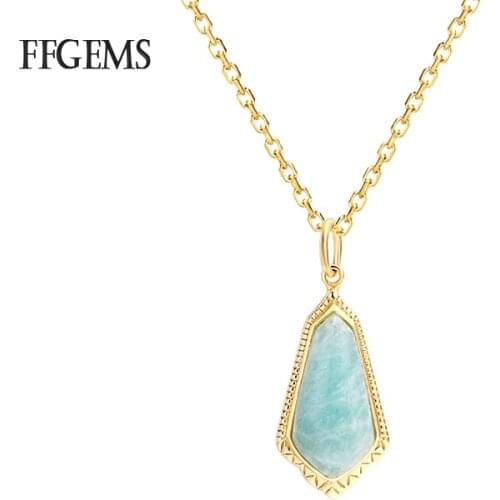 FFGems Elegant Natural Amazonite Pendant Real Sterling 925 Silver Necklace Women Lady Fine Jewelry Wedding Party Gifts Wholesale