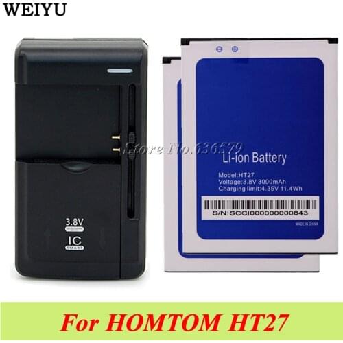 1LOT=2PCS For Homtom HT27 Battery Bateria Accumulator AKKU 3000mAh +1PC Universal Dock Charger