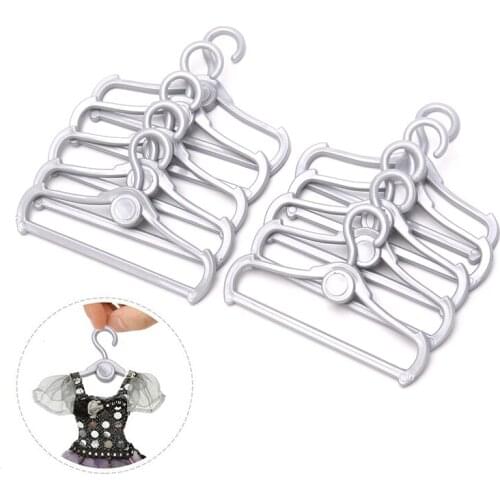10Pcs Cute Mini Mixed Plastic Grey Hangers Dolls Accessories for Doll Wardrobe Dress Clothes Dollhouse Toys