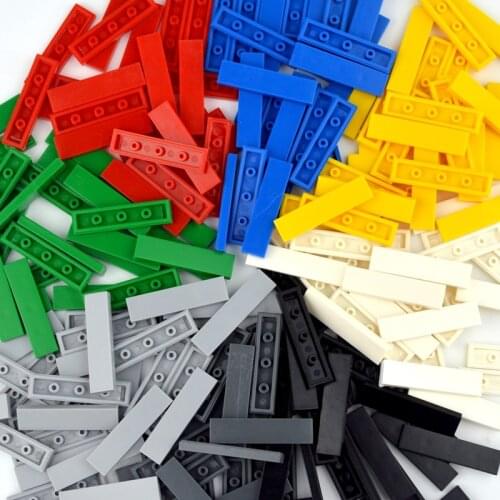 100pcs DIY Building Blocks Thin Figure Bricks Smooth Flat Tiles 1x4 Dots Educational Creative small brick Size Toys for Children