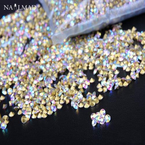 1400pcs 1.3mm Dazzling AB color Nail Rhinestones Mini Pointed Bottom Crystal Stones Nail Art Decoration DIY Nail Tools SS3