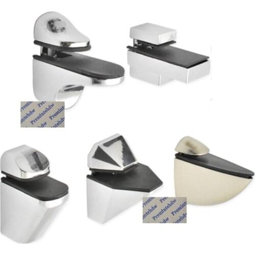 4Pcs/Lot Zinc Alloy Wooden Glass Acrylic Shelf Clamp Clip Support Holder F Fish Mouth Shape Shiny Chrome Wall Mount