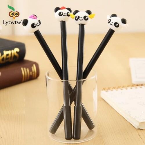 4 PcsMixed Color Lytwtws Korean Stationery Cute Panda Gel Pen School Office Kawaii Supplies Novel Creative Gift Handles