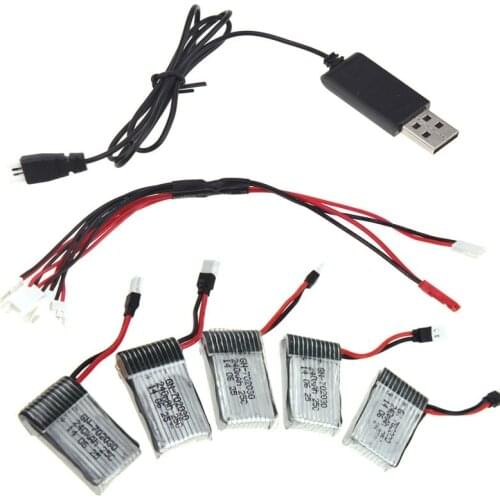 5Pcs 3.7V 240mAh 380mah 500mah Lipo Battery +USB Charger for Hubsan H107L Wltoys Walkera Mini Quadcopter