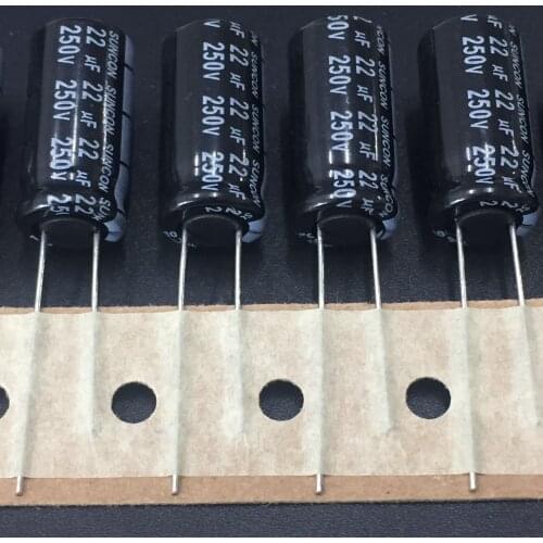 5pcs/50pcs 22uF 250V SUNCON(SANYO) FH series 10x20mm 250V22uF Long Life High reliability Electrolytic Capacitor