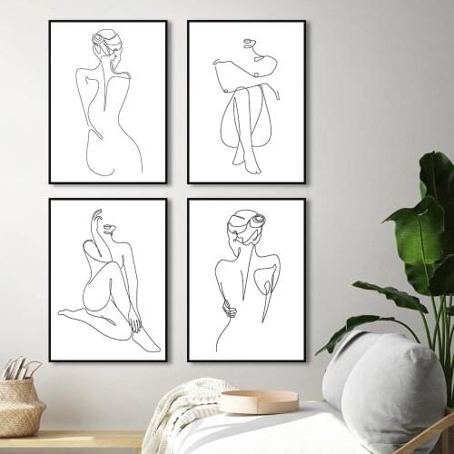 Abstract Lady Line Drawing Print Sexy Woman Girl Body Canvas Poster Minimalist Painting Yoga Wall Art Pictures Living Room Decor