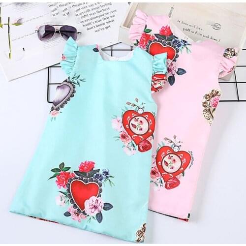 Beenira Girls Dress 2020 New Summer Style Baby Girls Dresses Fly-Sleeve Floral Printing for Princess Dress Clothes Dress