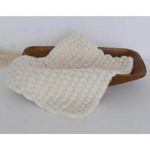 White Wool Blanket Props Chunky Kit Blanket Newborn Wool Layer Soft Braided Wool Rug for Newborn Photography Props Basket Filler