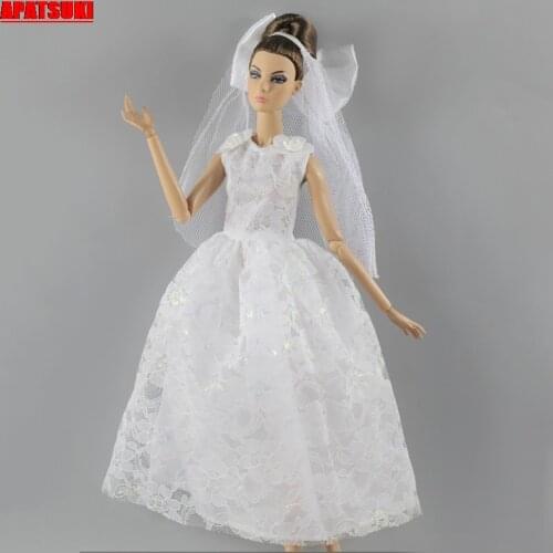 White Wedding Dress White Bow Veil Sleeveless Party Dress For Barbie Doll Outfits Clothes For Barbie Dollhouse Accessories Kids
