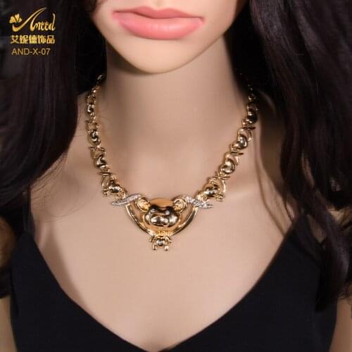 Big Bear Nigerian Jewellery Set Gold Jewelry Necklace Bridal Indian Wedding Ethiopian Gold African Earrings Bracelet Ring Sets