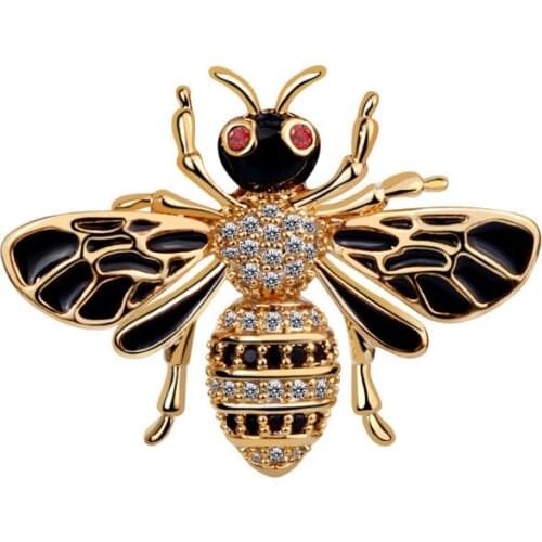 Retro Crystal Bee Brooch Pins British Style Brooch Mens Suit Shirt Collar Pin Insect Enamel Badge Corsage for Women Jewelry