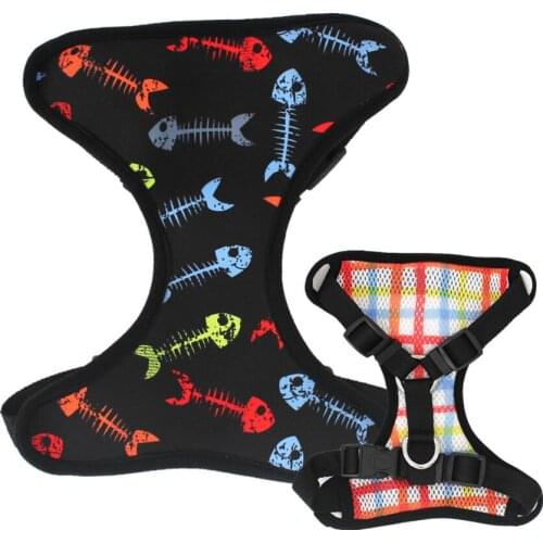 Quick drying neoprene dog harness vest with soft breathable mesh &cute fish pattern