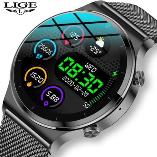 LIGE New Full circle touch screen steel Band luxury Bluetooth call Men smart watch Waterproof Sport Activity fitness watch+box