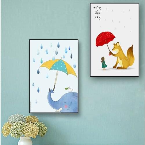 Cartoon Elephant Squirrel Animal Canvas Painting Poster Print Nordic Scandinavian Art Minimalist Wall Picture For Kid Room Decor