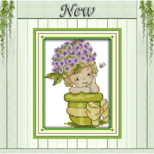 Baby vase flowers decor diy painting Counted Printed on canvas DMC 11CT 14CT Chinese Cross Stitch kits Needlework Set embroidery