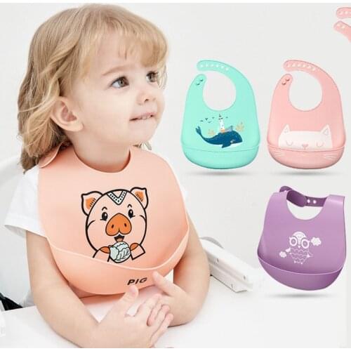 Baby Bibs Waterproof Silicone Bib Feeding Baby Newborn Cartoon Aprons Adjustable Burp Cloths Baby Stuff