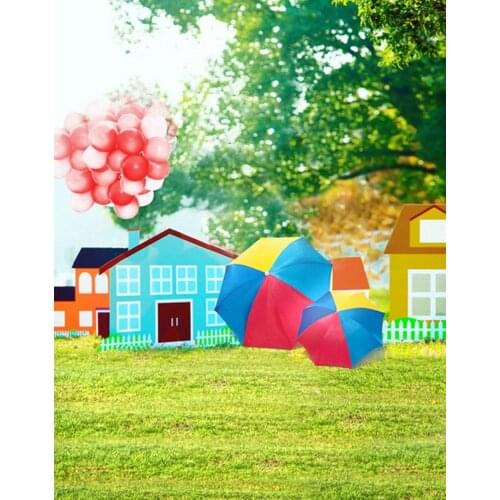 Lawn Tree Cartoon House Umbrella Photography Backdrops Photo Props Studio Background 5x7ft