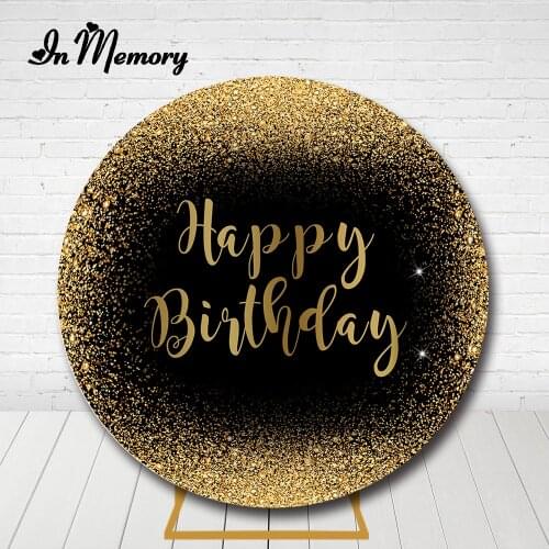 InMemory Black Gold Glitter Round Backdrop Cover Adult Birthday Party Circle Photography Background Cake Table Banner Customized