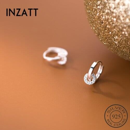 INZATT Real 925 Sterling Silver Zircon Round Hoop Earrings For Fashion Women Party Hiphop Fine Jewelry Minimalist Accessories