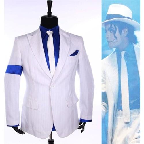 Classic MJ Michael Jackson Smooth Criminal Stripe Suit Jacket Blazer Full Set For Fans Party Show Imitation Customize Gift