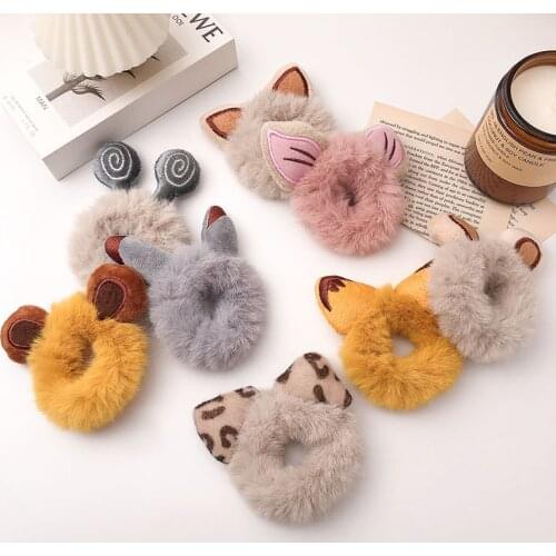 Lovely Autumn Winter Style Plush Bear Cat Ears Hair Band Ring Girl Rabbit String Elastic Rubber Bands Cartoon Hair Accessories