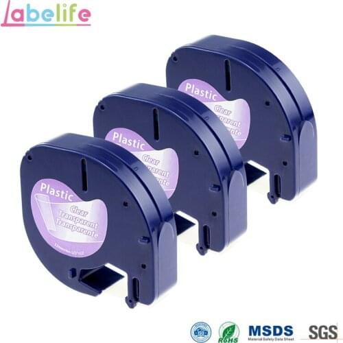 Labelife 3 Pack 12267 12268 16952 1 6951 Black on Clear Compatible DYMO LetraTag Label Tape for LT-100H Label Printer