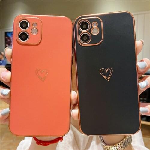 Matte Love Heart Plating Soft Phone Case For iPhone 12 11 Pro Max 12 Mini 7 8 Plus XR XS Max X Shockproof Bumper Back Cover