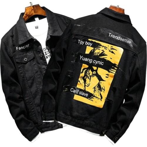 10 design Fashion Harajuku Retro Rock vintage Denim jacket men boyfriend punk Patch Banner streetwear cowboy hiphop style