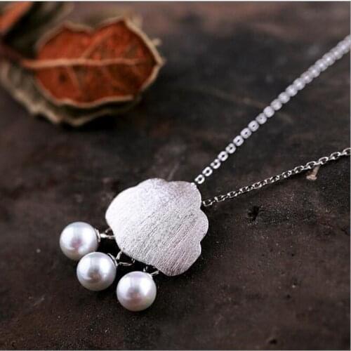 Fashion Elegant Brushed Cloud Pearls Pendant Necklace for Women Ladies 925 Sterling Silver Charming Jewelry Birthday Gifts SN225
