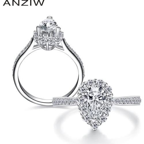 Trendy Pear Cut Halo Ring Sona Women Ring Waterdrop Rings 925 Sterling Silver Engagement Wedding Pear Party Lovers Ring Jewelry