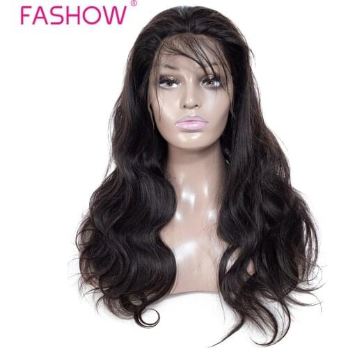 Fashow Hair Full Lace Human Hair Wigs Brazilian Body Wave Remy Hair Pre Plucked With Baby Hair Natural Hairline 180% Density
