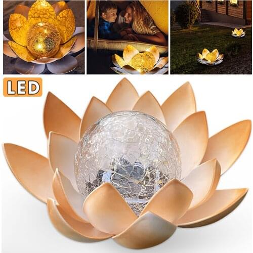 Solar Lotus Light IP45 Waterproof Amber Glass Ball Outdoor Landscape Lamps For Patio Courtyard Garden Decoration Light