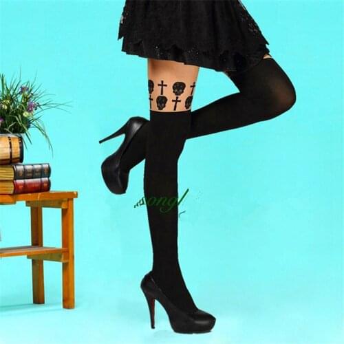 HARAJUKU Skull Cross Bones Socks Zipper Rompers Sock Black Pantyhose Women Womens High Waisted 2020 Pantyhose Women