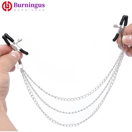 New Metal Chain Nipple Clamps Women Breast Clips Flirting Teasing Bondage Kit Slave Sex Game For Couple Bdsm Accessories