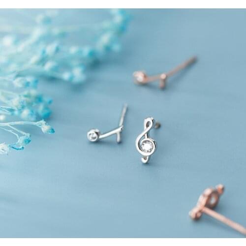 COLUSIWEI New Arrival 925 Sterling Silver Cute Musical Note Stud Earrings for Women Clear CZ Asymmetry Ear Pin Fine Jewelry